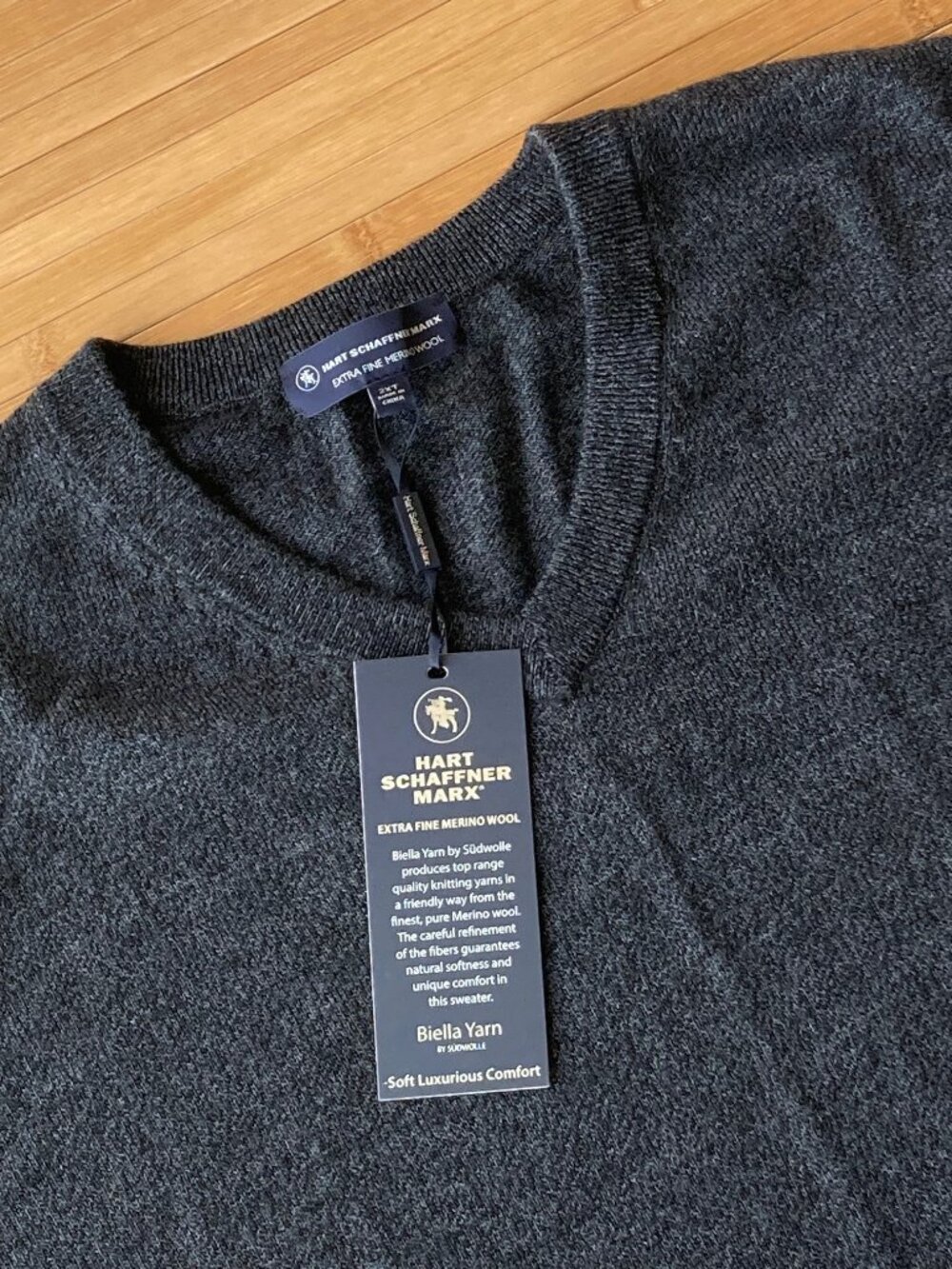 Hart Schaffner Marx Extra Fine Merino Wool V-Neck Sweater Men's 2XT Charcoal NWT
